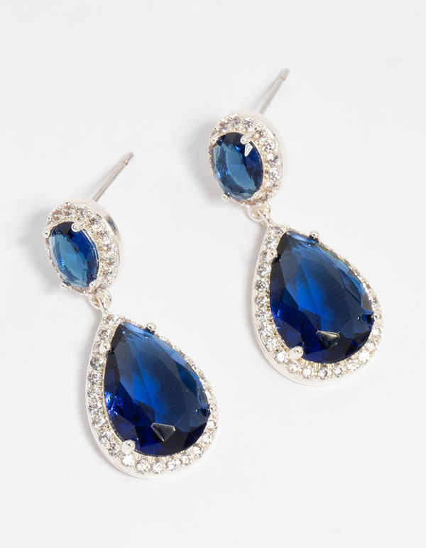 Silver Plated Sapphire Cubic Zirconia Teardrop Earrings