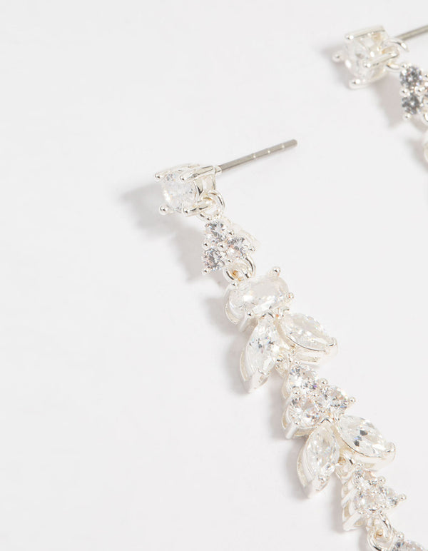 Silver Plated Cubic Zirconia Alternating Vine Linear Drop Earrings