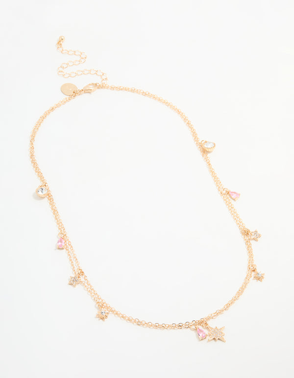 Gold Cubic Zirconia Star Charm Necklace