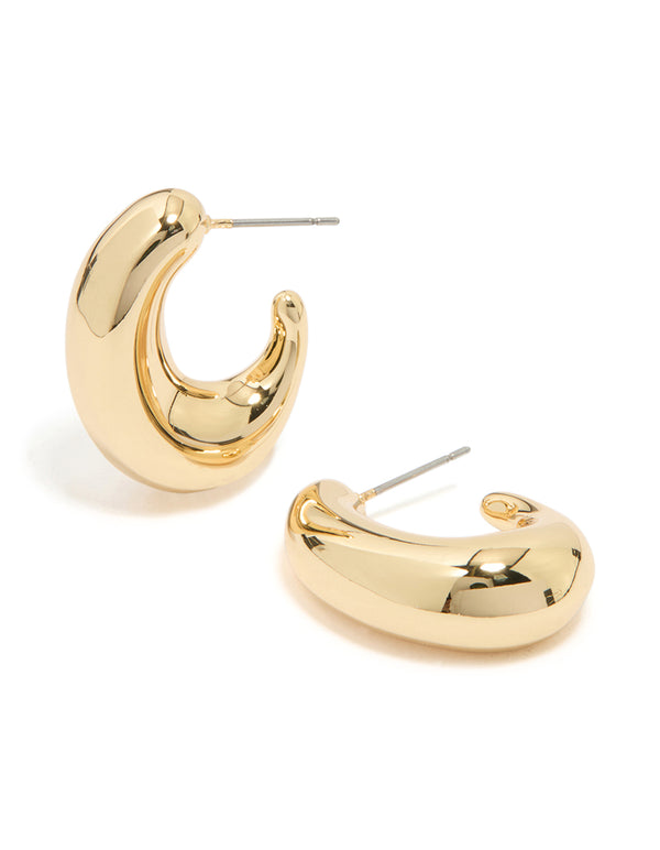 Gold Plated Brass Elongated Chunky Hoop Earrings