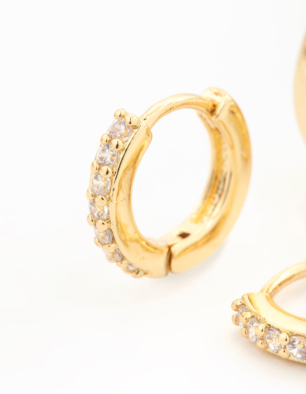 Gold Plated Brass Mini Cubic Zirconia & Plain Huggie Earrings 2-Pack