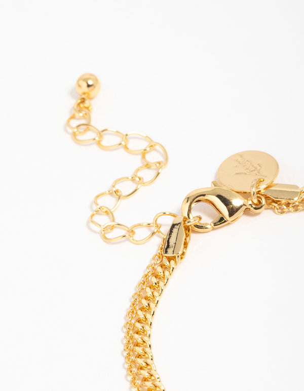 Gold Plated Brass Cubic Zirconia Chain Layered Bracelet