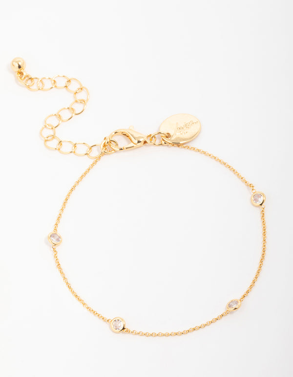 Gold Plated Brass Cubic Zirconia Dainty Bracelet