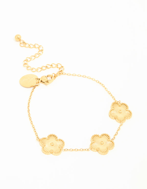 Waterproof Gold Plated Stainless Steel Flower Bracelet