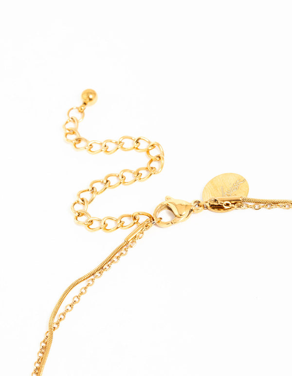 Waterproof Gold Plated Stainless Steel Heart Pendant Layered Necklace