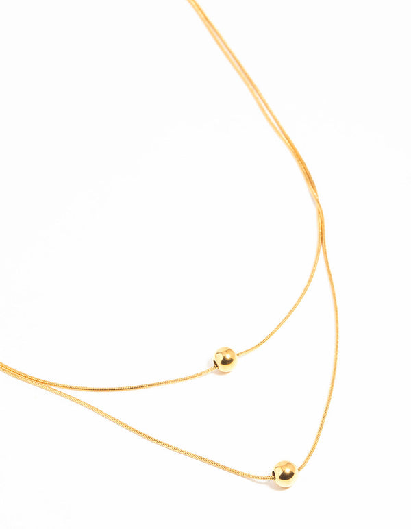 Waterproof Gold Plated Stainless Steel Ball Pendant Layered Necklace