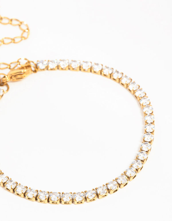Waterproof Gold Plated Stainless Steel Cubic Zirconia Tennis Bracelet