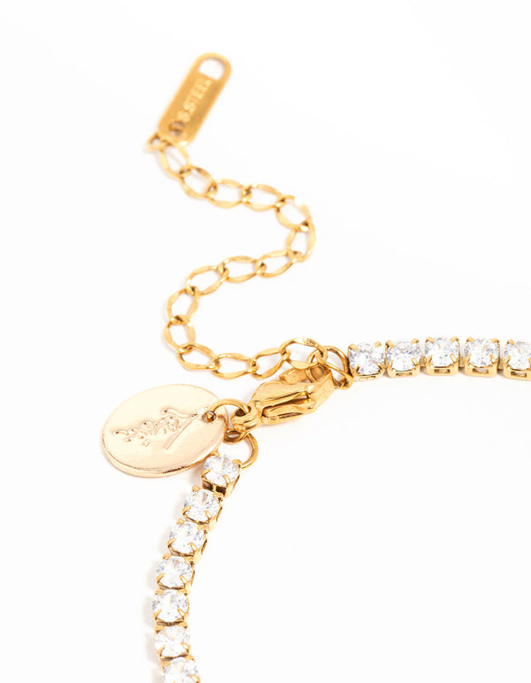 Waterproof Gold Plated Stainless Steel Cubic Zirconia Tennis Bracelet