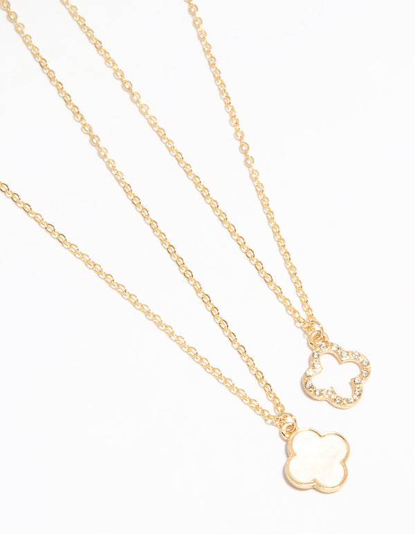 Gold Plated Flower Pendant Necklaces 2-Pack