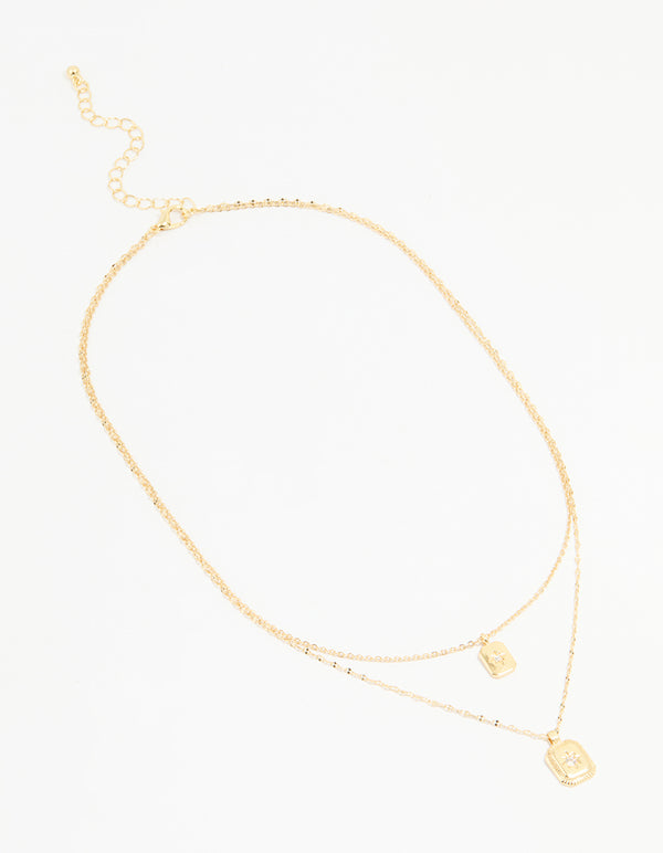 Gold Plated Cubic Zirconia Celestial Layered Necklace