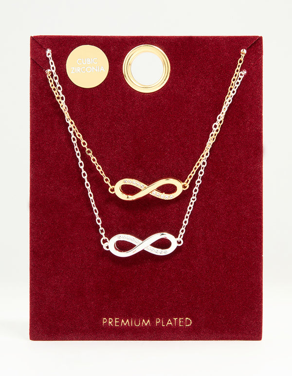 Mixed Metal Infinity Cubic Zirconia Pendant Necklaces 2-Pack