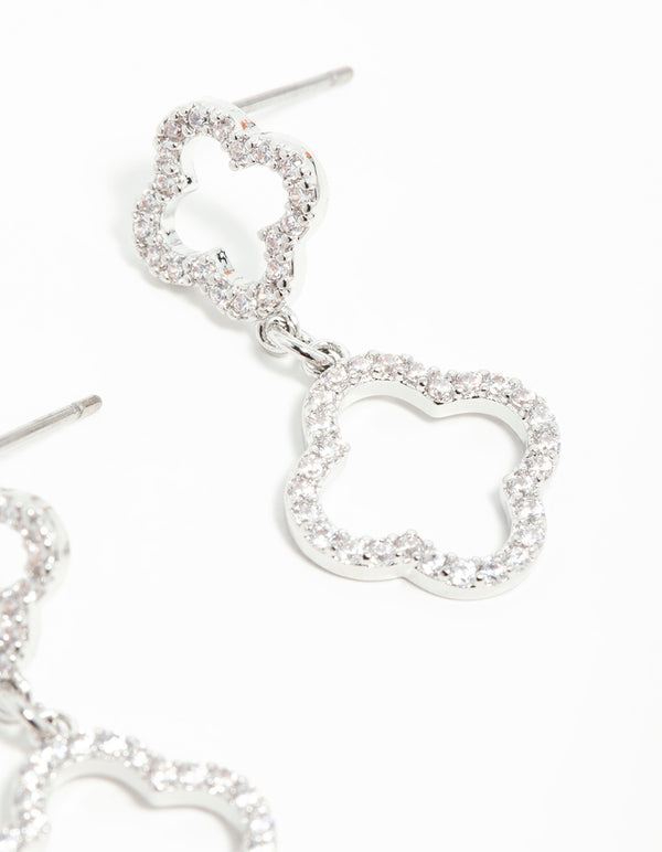 Silver Cubic Zirconia Flower Drop Earrings