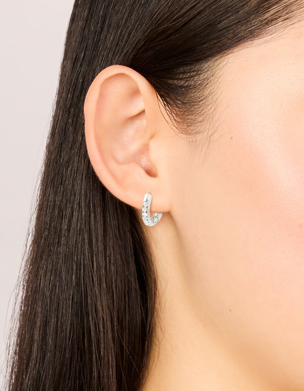 Waterproof Stainless Steel Cubic Zirconia Round Clicker Huggie earrings