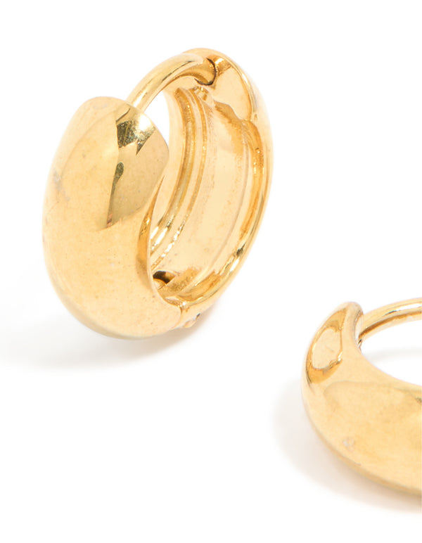 Waterproof Gold Plated Stainless Steel Chunky Huggie Earrings 10 MM