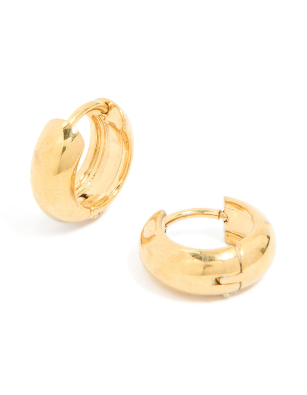 Waterproof Gold Plated Stainless Steel Chunky Huggie Earrings 10 MM