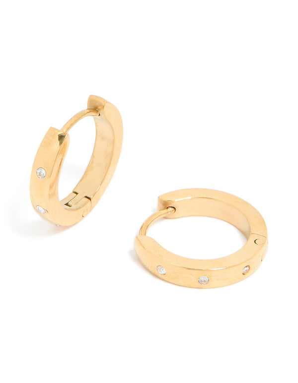 Waterproof Gold Plated Stainless Steel Cubic Zirconia Trio Huggie Earrings