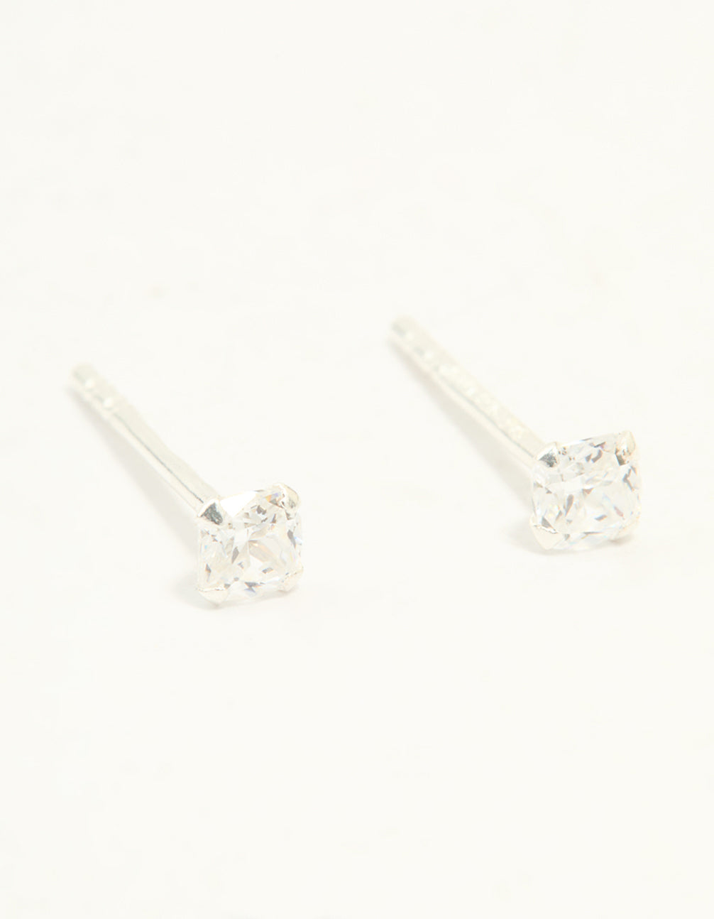 Sterling Silver Cubic Zirconia Small Princess Cut Stud Earrings