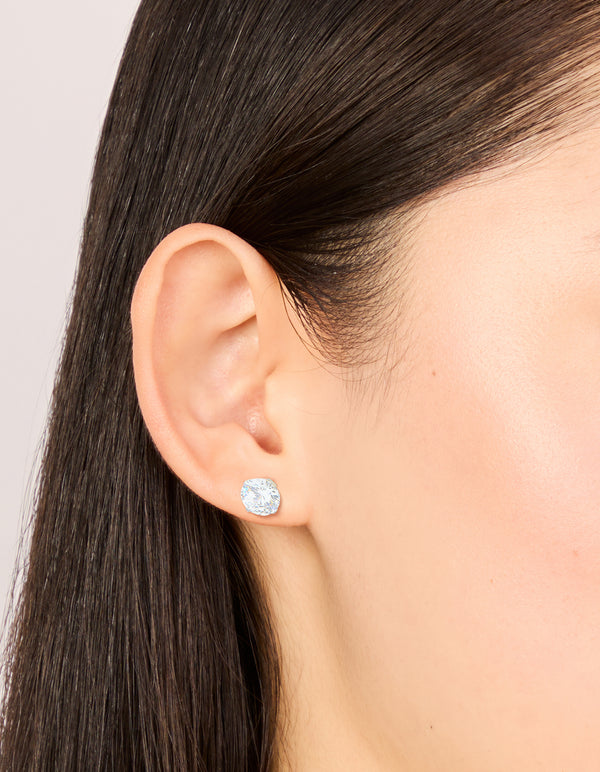 Waterproof Stainless Steel Cubic Zirconia Stud Earrings 8MM