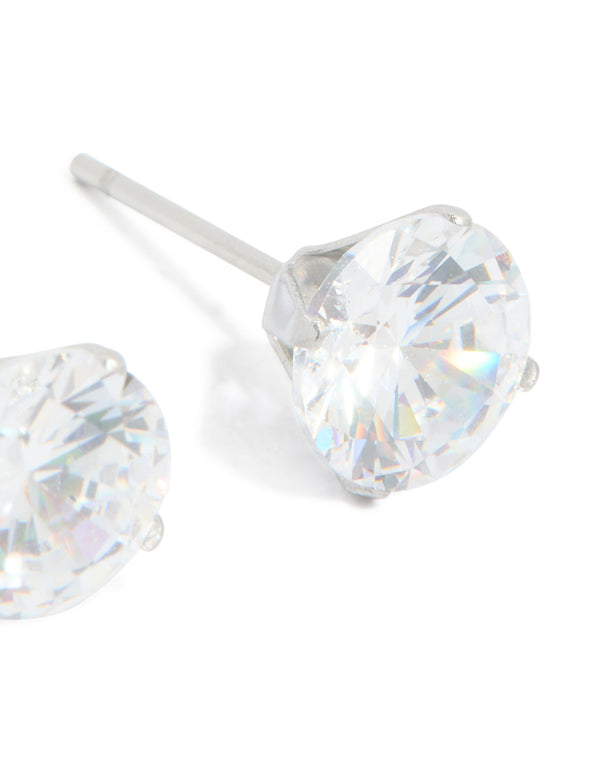 Waterproof Stainless Steel Cubic Zirconia Stud Earrings 8MM