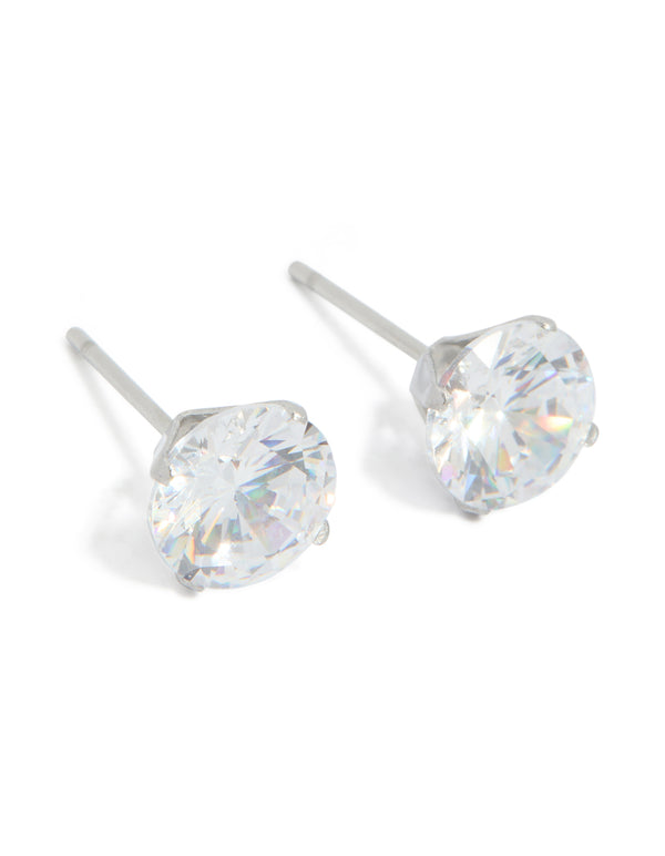 Waterproof Stainless Steel Cubic Zirconia Stud Earrings 8MM
