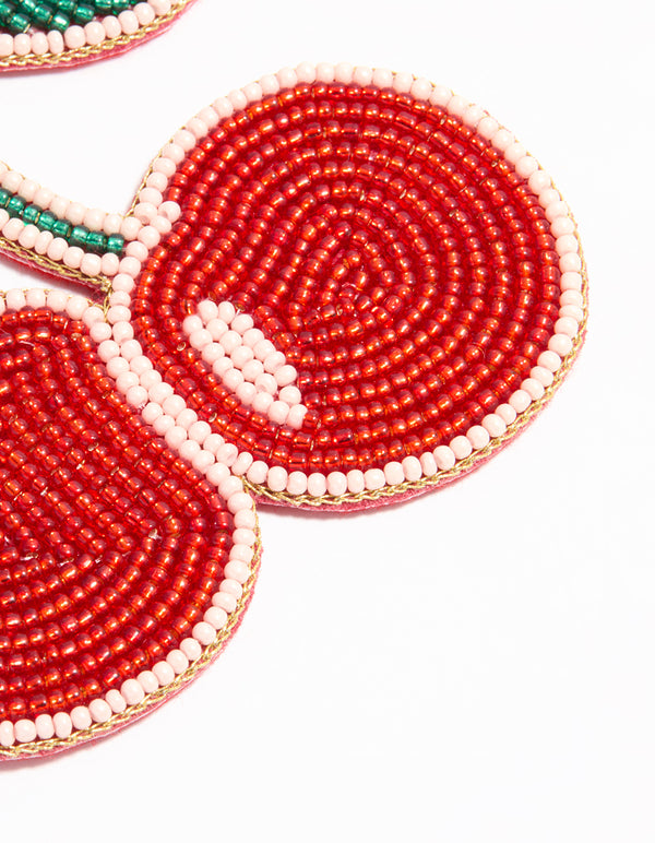 Red Beaded Cherry Outline Keychain