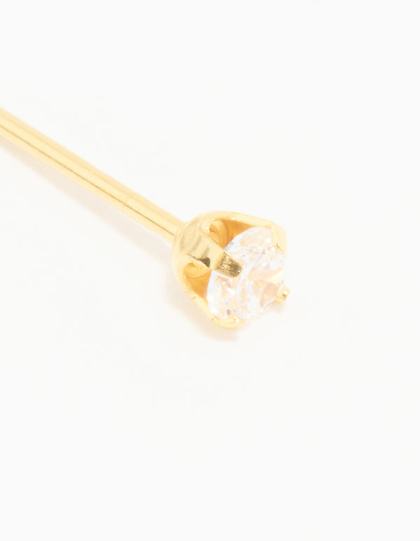 24KT Gold Plated Surgical Stainless Steel 3MM Cubic Zirconia Piercing Stud