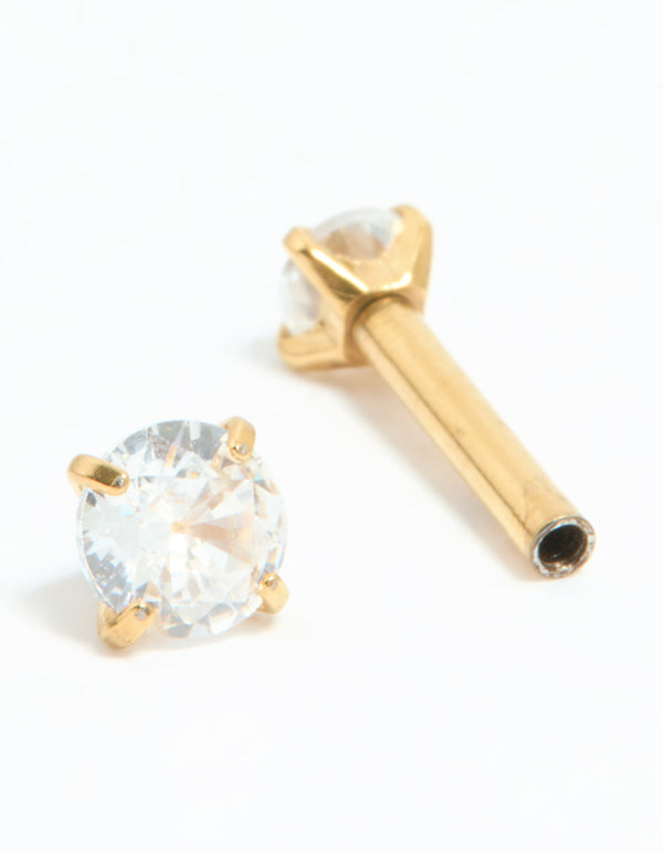 Gold Plated Surgical Steel Cubic Zirconia Reversible Flat Back Stud