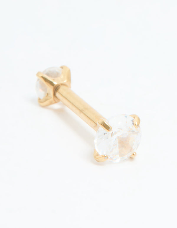 Gold Plated Surgical Steel Cubic Zirconia Reversible Flat Back Stud