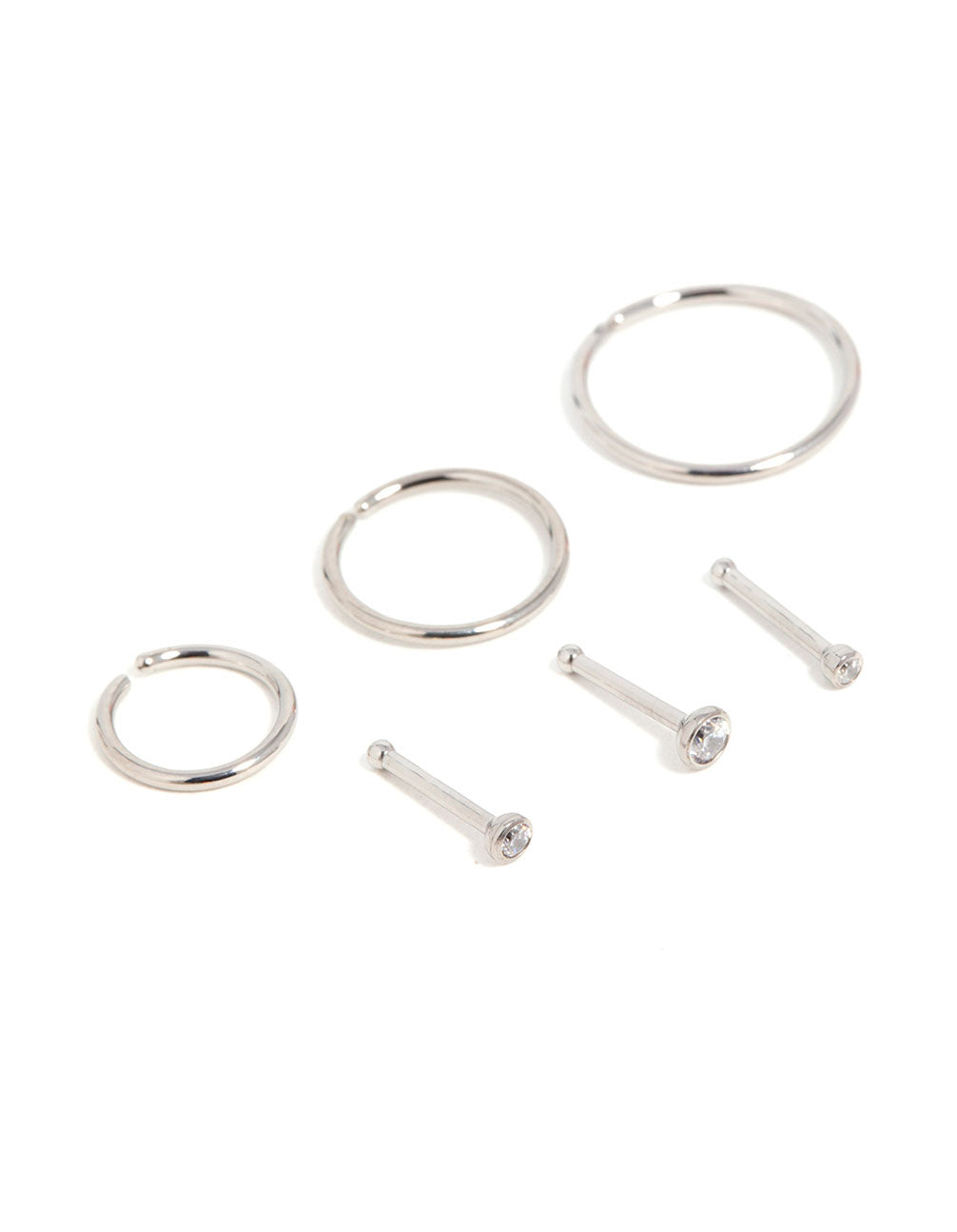Titanium Cubic Zirconia Classic Nose Studs & Rings 6-Pack