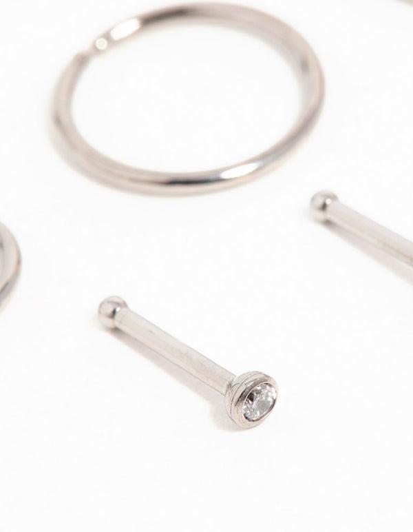 Titanium Cubic Zirconia Classic Nose Studs & Rings 6-Pack