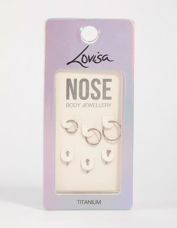 Titanium Cubic Zirconia Classic Nose Studs & Rings 6-Pack