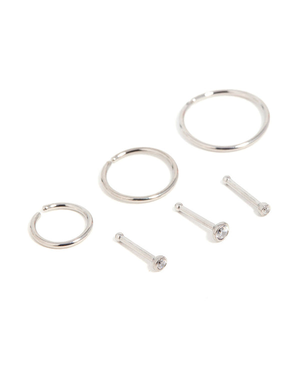Titanium Cubic Zirconia Classic Nose Studs & Rings 6-Pack