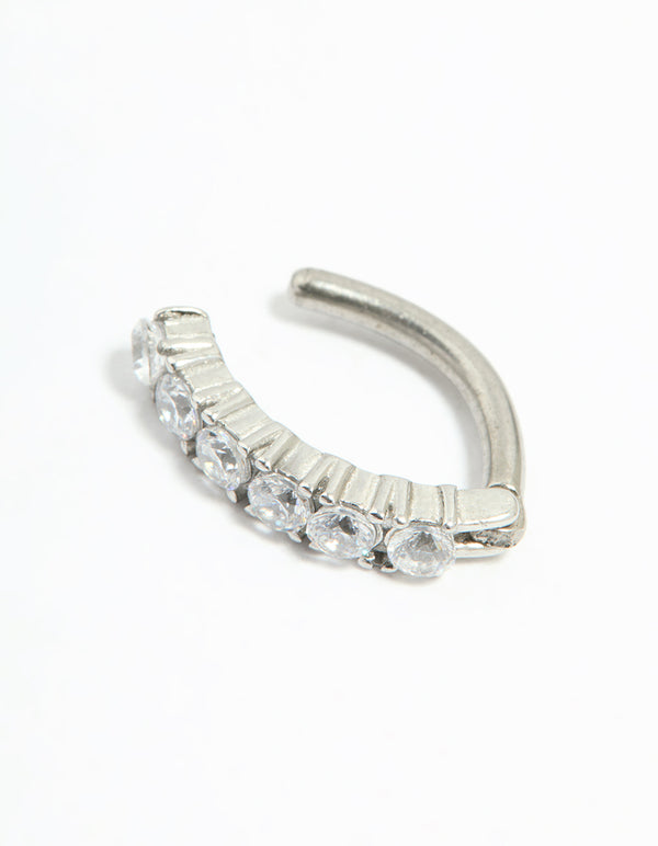 Titanium Cubic Zirconia Statement Curved Belly Ring