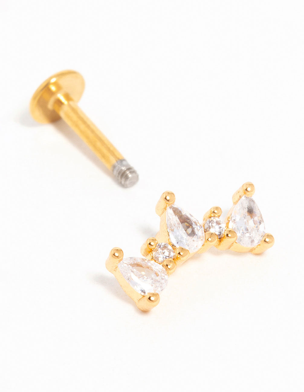 Gold Plated Titanium Cubic Zirconia Pear Crawler Flat Back Stud
