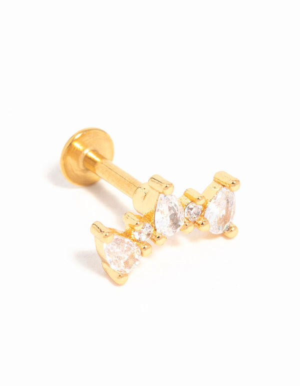 Gold Plated Titanium Cubic Zirconia Pear Crawler Flat Back Stud
