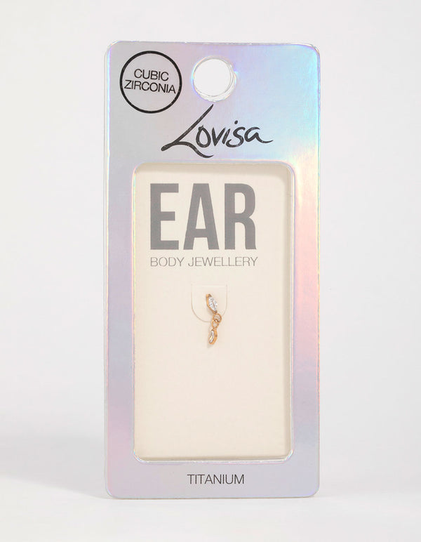 Gold Plated Titanium Cubic Zirconia Marquise Drop Flat Back Stud