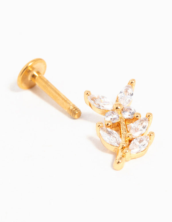 Gold Plated Titanium Cubic Zirconia Flower Flat Back Stud
