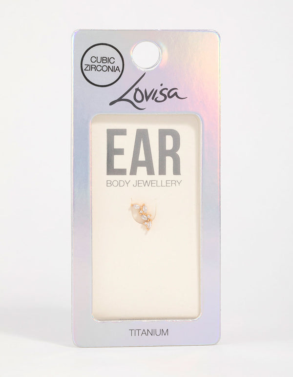 Gold Plated Titanium Cubic Zirconia Vine Crawler Flat Back Stud
