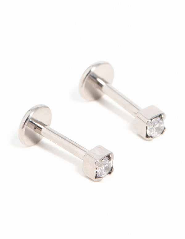 Titanium Cubic Zirconia Half Carat Flat Back Studs 2-Pack