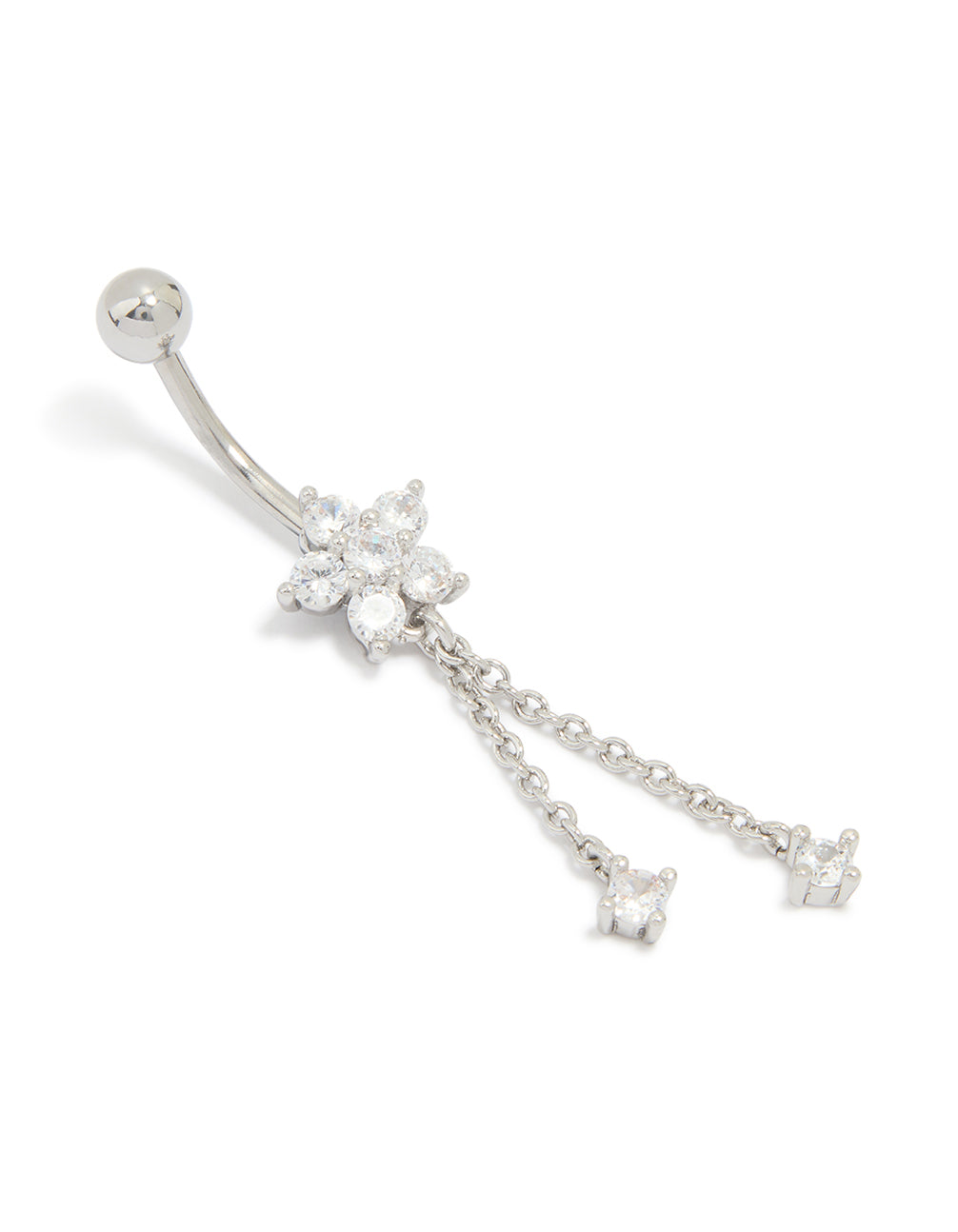 Surgical Steel Cubic Zirconia Flower Chain Belly Bar