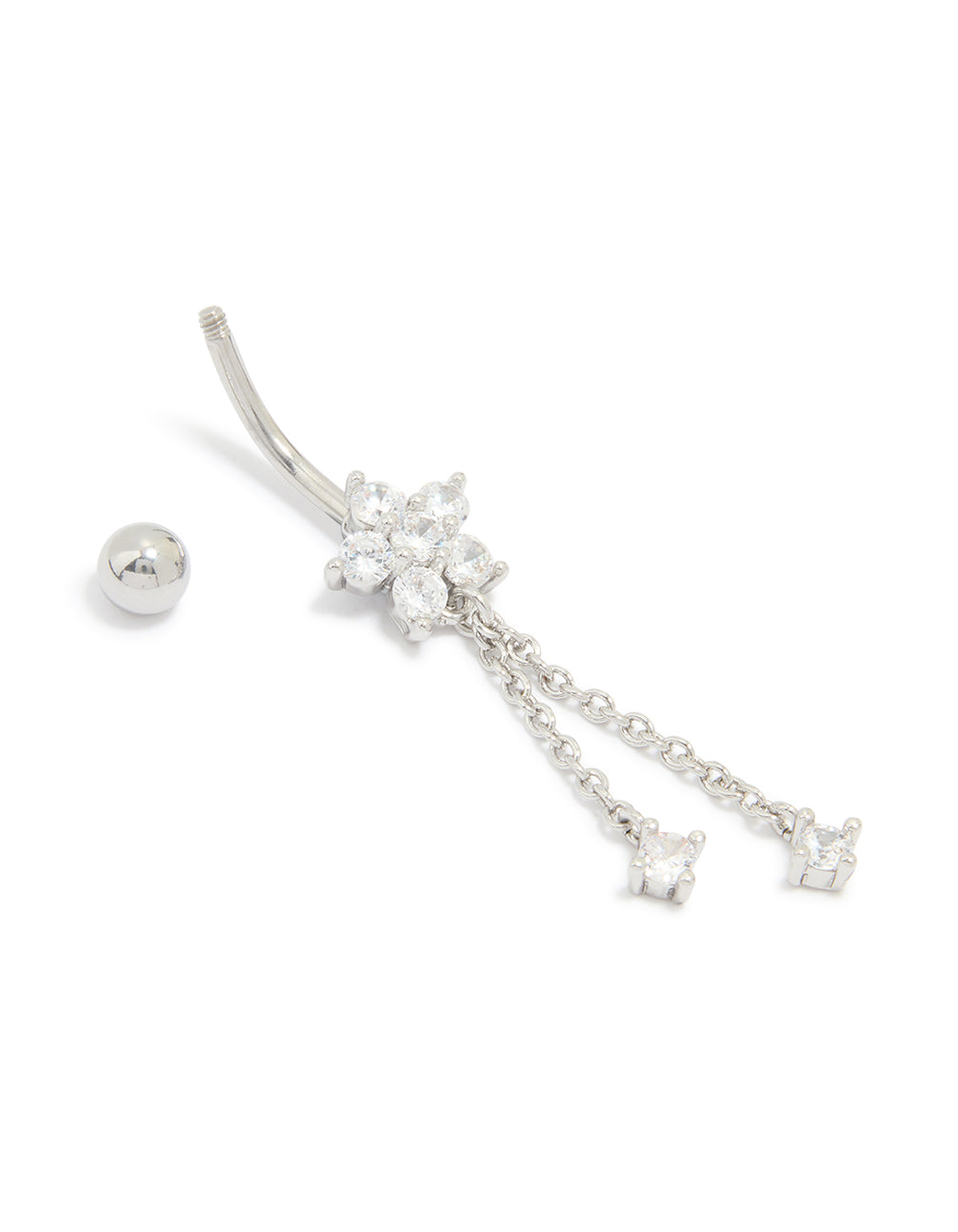Surgical Steel Cubic Zirconia Flower Chain Belly Bar