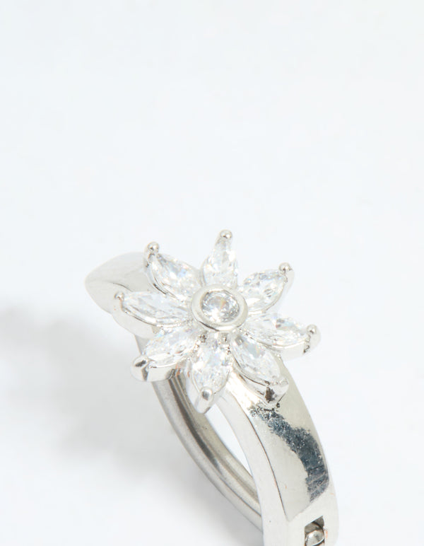Surgical Steel Cubic Zirconia Flower Curved Belly Ring