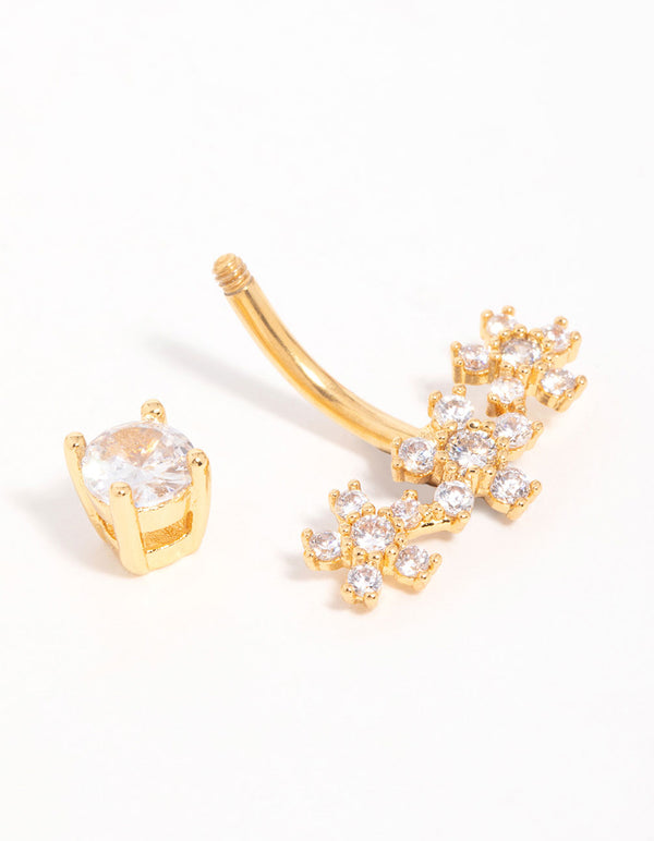 Surgical Steel Cubic Zirconia Triple Flower Belly Bar
