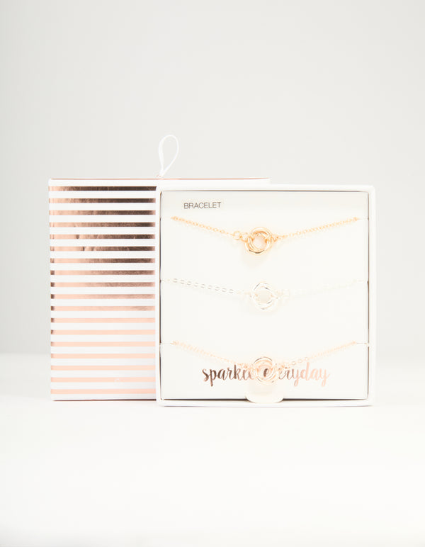 Mixed Metals Diamante Linked Circle Bracelets 3-Pack