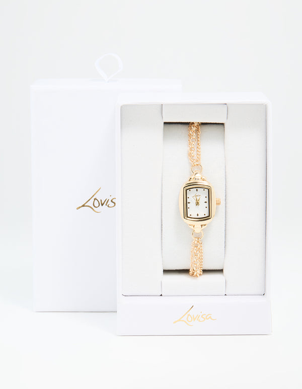Gold Rectangle Chain Watch Bracelet
