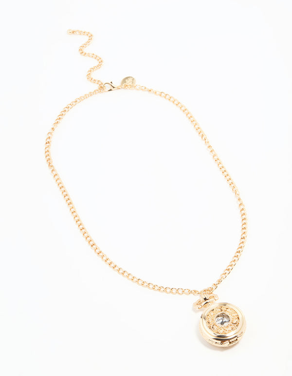 Gold Vintage Pocket Watch Necklace