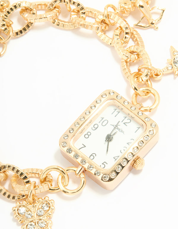 Gold Diamante Watch & Chilli Charm Bracelet