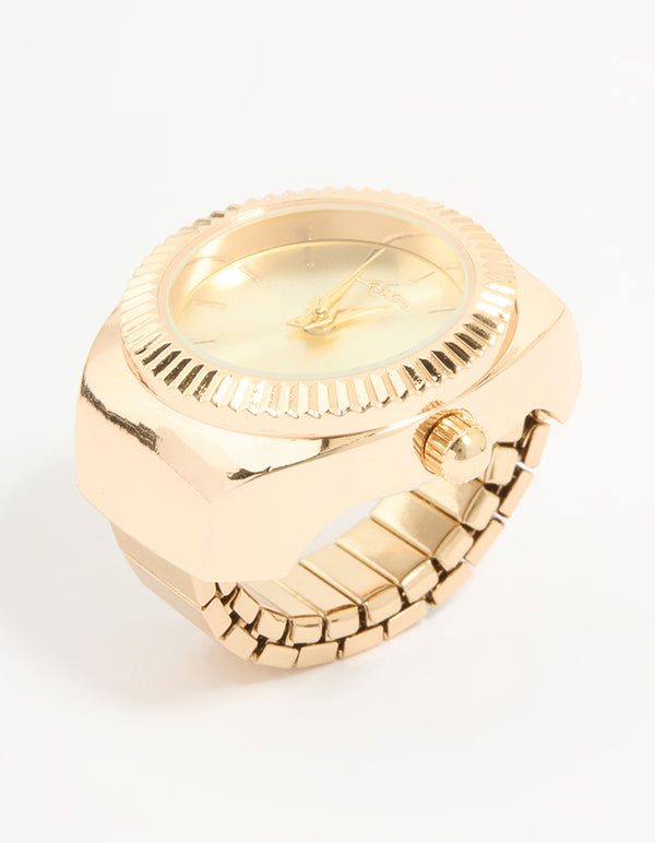 Gold Watch Fluted Bezel Ring