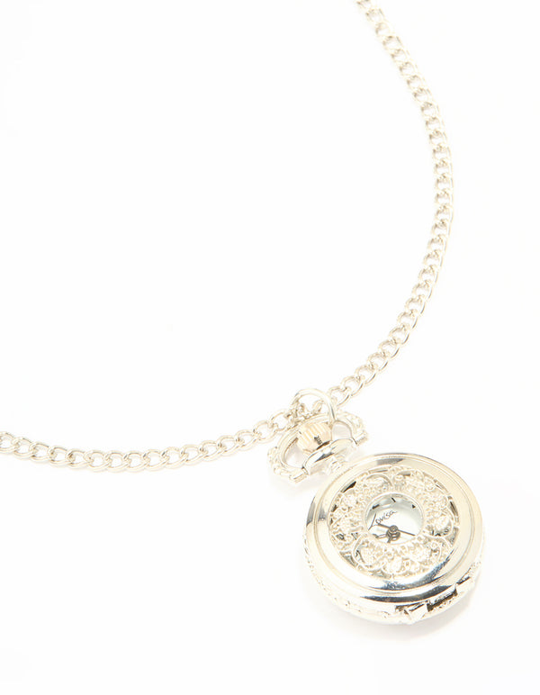 Silver Vintage Pocket Watch Necklace