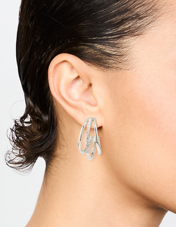 Silver Diamante Triple Hoop Earrings